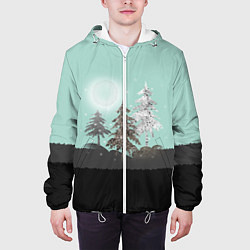 Куртка с капюшоном мужская Лес Мозаичный узор, цвет: 3D-белый — фото 2