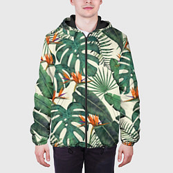 Куртка с капюшоном мужская Тропический паттерн, цвет: 3D-черный — фото 2