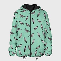 Куртка с капюшоном мужская Голуби на зеленом, цвет: 3D-черный
