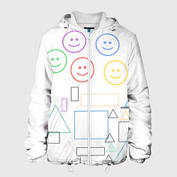 Куртка с капюшоном мужская Композиция из смайликов квадратов и треугольников, цвет: 3D-белый