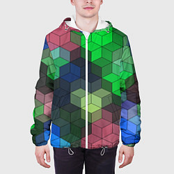 Куртка с капюшоном мужская Разноцветный геометрический уз, цвет: 3D-белый — фото 2