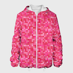 Куртка с капюшоном мужская Цикламеновая пиксельная абстракция, цвет: 3D-белый