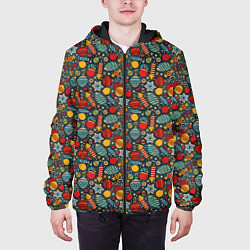 Куртка с капюшоном мужская Новогодняя Праздничная Символика, цвет: 3D-черный — фото 2