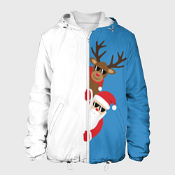 Куртка с капюшоном мужская Крутые Санта и Олень, цвет: 3D-белый