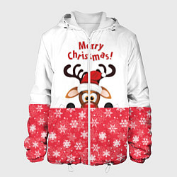 Куртка с капюшоном мужская Оленёнок Merry Christmas, цвет: 3D-белый