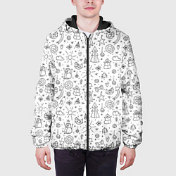 Куртка с капюшоном мужская Зимнее дудл настроение, цвет: 3D-черный — фото 2