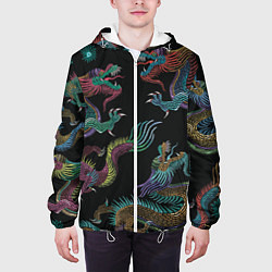 Куртка с капюшоном мужская Цветные драконы, цвет: 3D-белый — фото 2