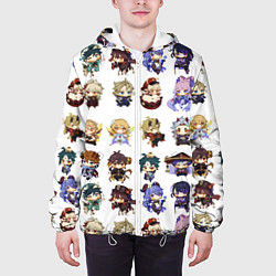 Куртка с капюшоном мужская Все герои Геншин Импакта чиби паттерн, цвет: 3D-белый — фото 2
