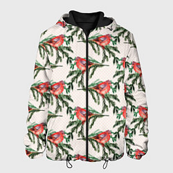 Куртка с капюшоном мужская Снегири паттерн, цвет: 3D-черный