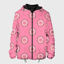 Куртка с капюшоном мужская Розовые пончики паттерн, цвет: 3D-черный
