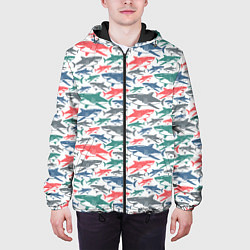 Куртка с капюшоном мужская Разноцветные Акулы, цвет: 3D-черный — фото 2