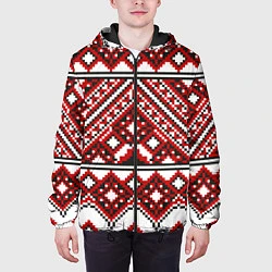Куртка с капюшоном мужская Русский узор, геометрическая вышивка, цвет: 3D-черный — фото 2