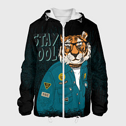 Куртка с капюшоном мужская Крутой фурри тигр, цвет: 3D-белый