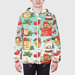 Куртка с капюшоном мужская Рождественский узорный принт, цвет: 3D-белый — фото 2
