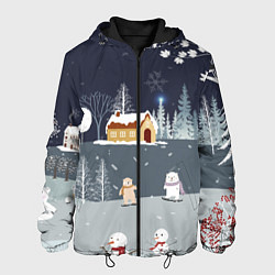 Куртка с капюшоном мужская Снеговики и Мишки 2022, цвет: 3D-черный