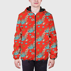 Куртка с капюшоном мужская Морские коньки паттерн, цвет: 3D-черный — фото 2