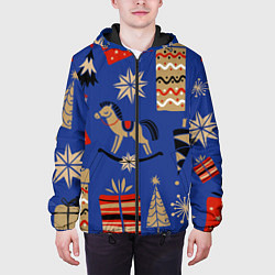 Куртка с капюшоном мужская Новогодний узор, цвет: 3D-черный — фото 2