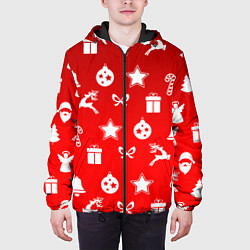 Куртка с капюшоном мужская Новогодний узор красный градиент, цвет: 3D-черный — фото 2