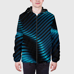 Куртка с капюшоном мужская Волны голубого металла, цвет: 3D-черный — фото 2