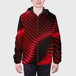 Куртка с капюшоном мужская Волны красного металла, цвет: 3D-черный — фото 2
