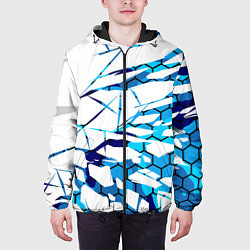 Куртка с капюшоном мужская 3D ВЗРЫВ ПЛИТ Белые и синие осколки, цвет: 3D-черный — фото 2