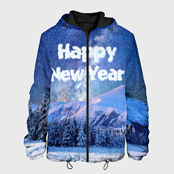 Куртка с капюшоном мужская Космическая Зима Надпись Новый Год, цвет: 3D-черный