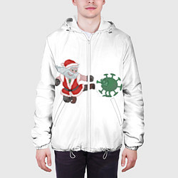 Куртка с капюшоном мужская Дед Мороз Против Вируса, цвет: 3D-белый — фото 2