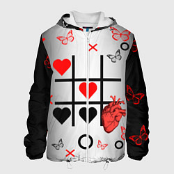 Куртка с капюшоном мужская Крестики нолики сердцами, цвет: 3D-белый