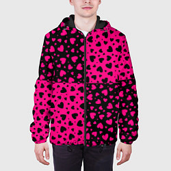 Куртка с капюшоном мужская Черно-Розовые сердца, цвет: 3D-черный — фото 2
