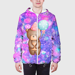 Куртка с капюшоном мужская День Рождения - Медвежонок с шариками, цвет: 3D-белый — фото 2