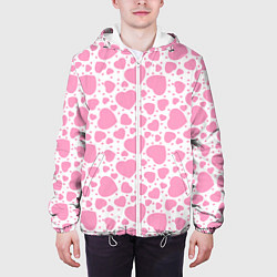 Куртка с капюшоном мужская Розовые Сердечки LOVE, цвет: 3D-белый — фото 2
