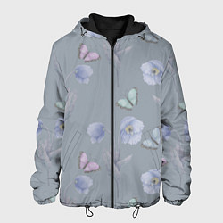 Куртка с капюшоном мужская Бабочки и цветы голубого мака, цвет: 3D-черный