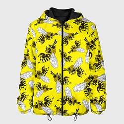 Куртка с капюшоном мужская Пчелы на желтом, цвет: 3D-черный
