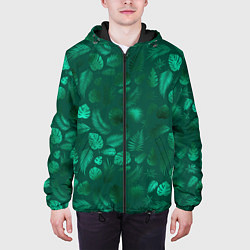 Куртка с капюшоном мужская Яркие зеленые листья, цвет: 3D-черный — фото 2