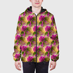 Куртка с капюшоном мужская Фиолетовые цветочки 3d, цвет: 3D-черный — фото 2