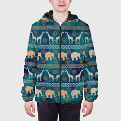 Куртка с капюшоном мужская Жирафы и слоны, цвет: 3D-черный — фото 2