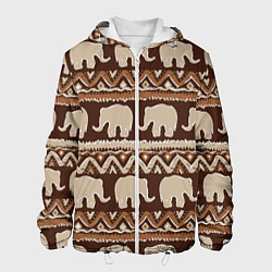 Куртка с капюшоном мужская Слоны паттерн, цвет: 3D-белый