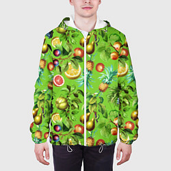 Куртка с капюшоном мужская Сочные фрукты паттерн, цвет: 3D-белый — фото 2