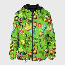 Куртка с капюшоном мужская Сочные фрукты паттерн, цвет: 3D-черный