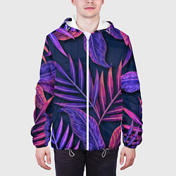 Куртка с капюшоном мужская Neon Tropical plants pattern, цвет: 3D-белый — фото 2