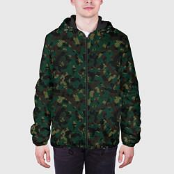 Куртка с капюшоном мужская Тёмно-Зелёный Сеточный Камуфляж, цвет: 3D-черный — фото 2