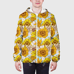 Куртка с капюшоном мужская Желтые подсолнухи - паттерн, цвет: 3D-белый — фото 2