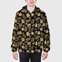 Куртка с капюшоном мужская Золотые листья паттерн и текстуры, цвет: 3D-черный — фото 2