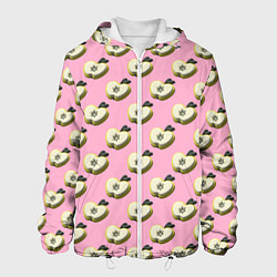 Куртка с капюшоном мужская Яблочные дольки на розовом фоне с эффектом 3D, цвет: 3D-белый