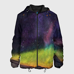 Мужская куртка Горный пейзаж со звёздным небом и северным сиянием