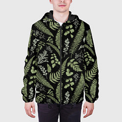 Куртка с капюшоном мужская Зелёные листья папоротника на черном фоне, цвет: 3D-черный — фото 2