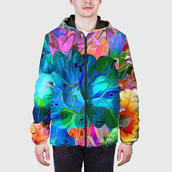 Куртка с капюшоном мужская Красочный цветочный паттерн, цвет: 3D-черный — фото 2