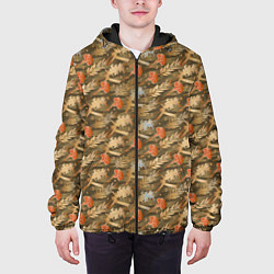 Куртка с капюшоном мужская Гвоздики, золотой лавр, ленточки, цвет: 3D-черный — фото 2