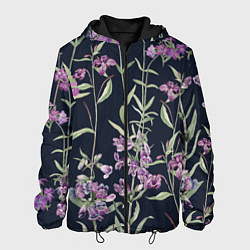 Куртка с капюшоном мужская Цветы Фиолетовые, цвет: 3D-черный