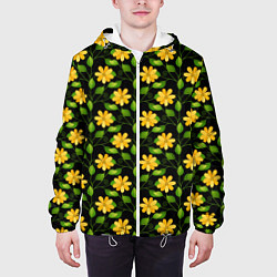 Куртка с капюшоном мужская Желтые цветочки паттерн, цвет: 3D-белый — фото 2